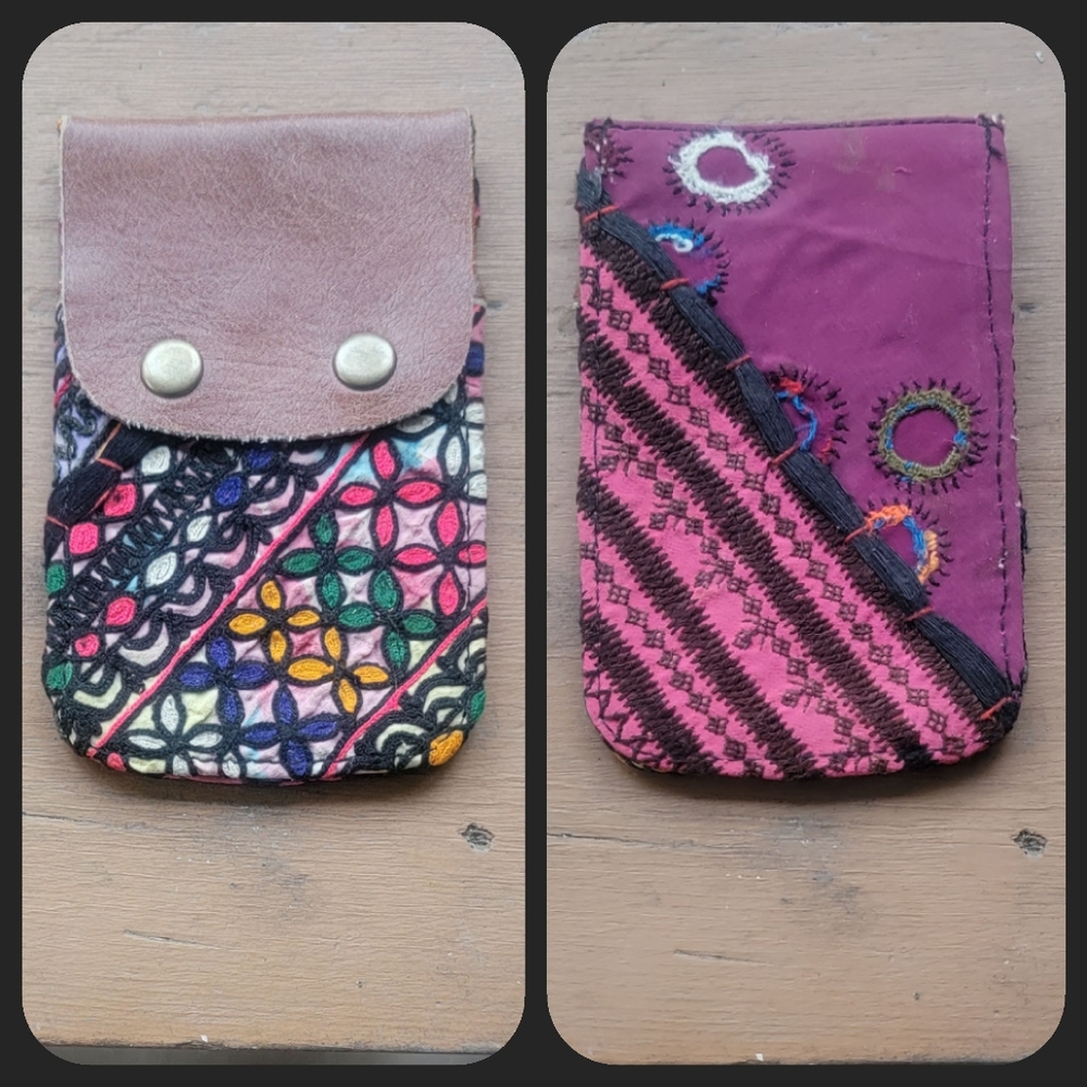 🕺🥂 Free People Boho Embroidered Repurposed vtg banjara hippie Wallet card case